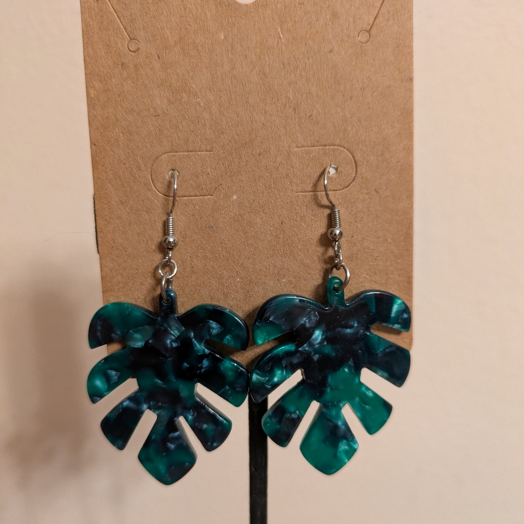 Bogo Freeacrylic Green Monstera Leaf Earrings